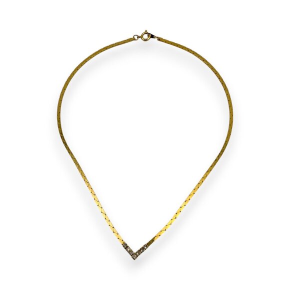 Gold-tone Chevron Rhinestone V Necklace - Picture 1 of 10